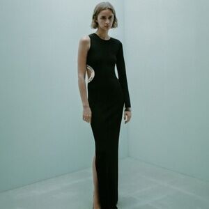 Holiday Event Black Dress with Silver Sparkle Cut Out